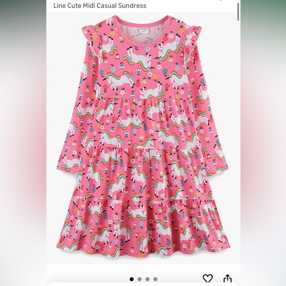 🌈Pink Unicorn Print Kids Casual Dress🌈